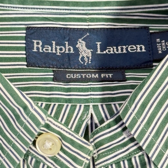 Ralph Lauren Mens Large Custom Fit Green Collegiate Stripe Purple Pony - Picture 3 of 5